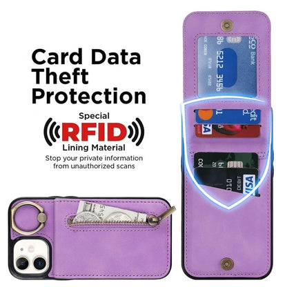 For iPhone 12 mini Cell Phone Case RFID Blocking PU+TPU Cover with Card Slots