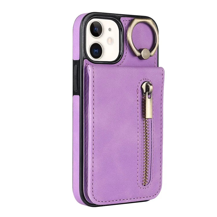 For iPhone 12 mini Cell Phone Case RFID Blocking PU+TPU Cover with Card Slots