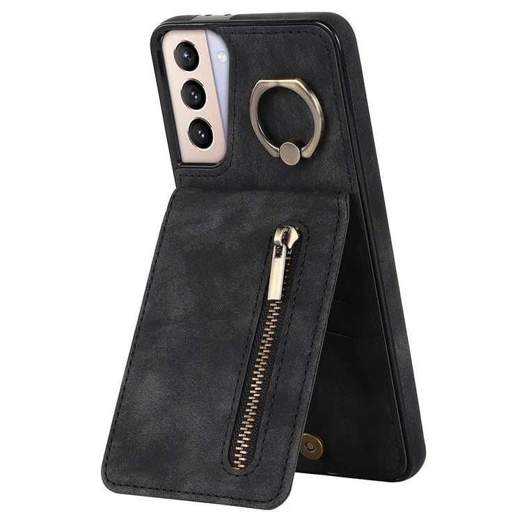 For Samsung Galaxy S21 4G / 5G RFID Blocking Cell Phone Case Card Slots PU+TPU Cover