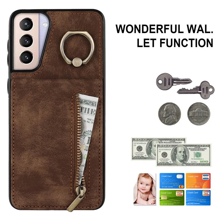 For Samsung Galaxy S21 4G / 5G RFID Blocking Cell Phone Case Card Slots PU+TPU Cover
