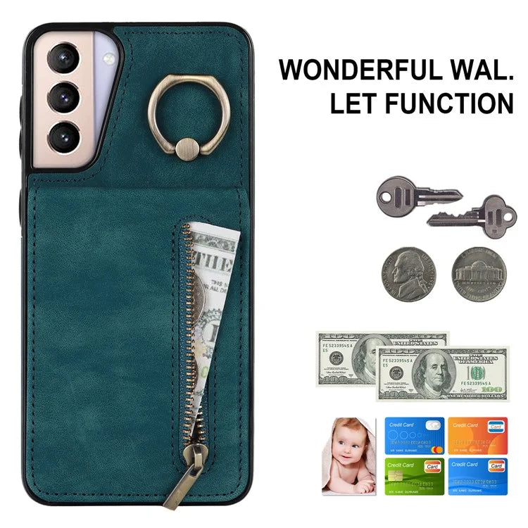 For Samsung Galaxy S21 4G / 5G RFID Blocking Cell Phone Case Card Slots PU+TPU Cover