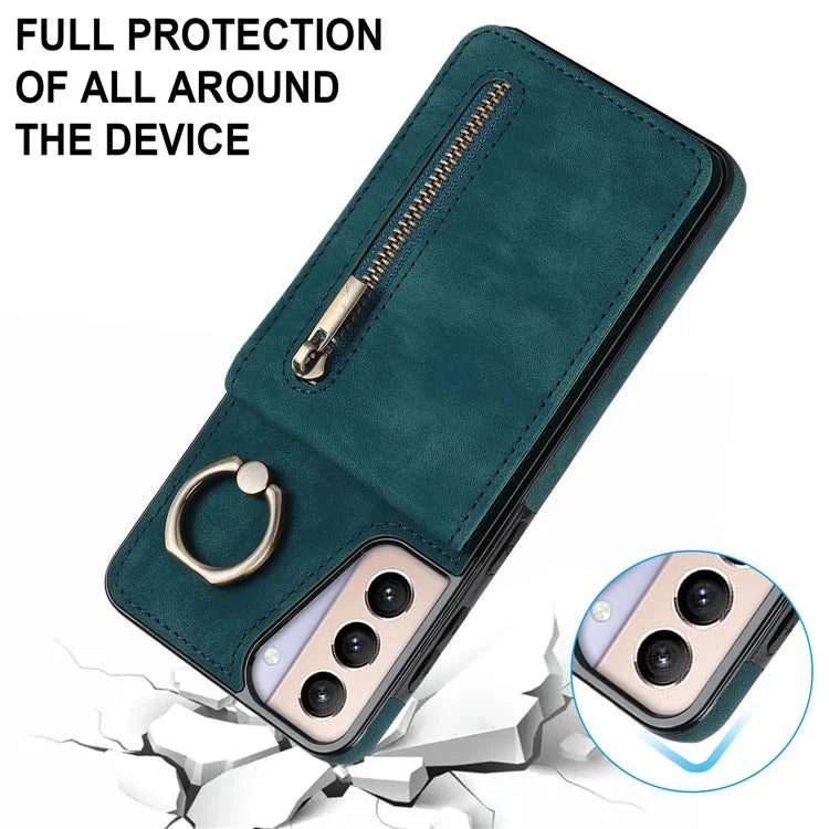 For Samsung Galaxy S21 4G / 5G RFID Blocking Cell Phone Case Card Slots PU+TPU Cover