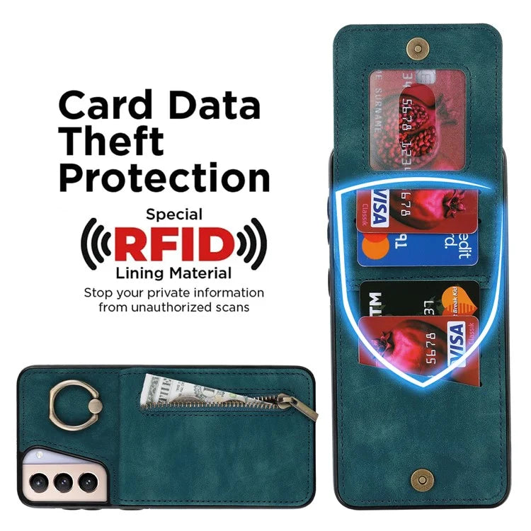 For Samsung Galaxy S21 4G / 5G RFID Blocking Cell Phone Case Card Slots PU+TPU Cover