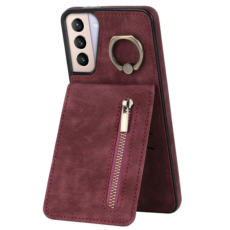 For Samsung Galaxy S21 4G / 5G RFID Blocking Cell Phone Case Card Slots PU+TPU Cover