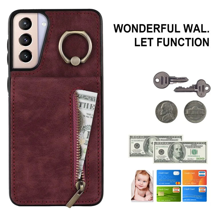 For Samsung Galaxy S21 4G / 5G RFID Blocking Cell Phone Case Card Slots PU+TPU Cover