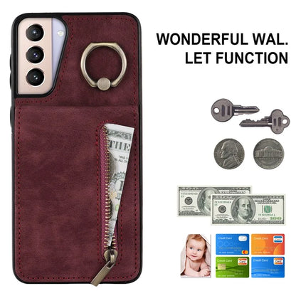 For Samsung Galaxy S21 4G / 5G RFID Blocking Cell Phone Case Card Slots PU+TPU Cover