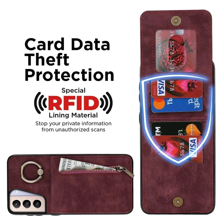 For Samsung Galaxy S21 4G / 5G RFID Blocking Cell Phone Case Card Slots PU+TPU Cover