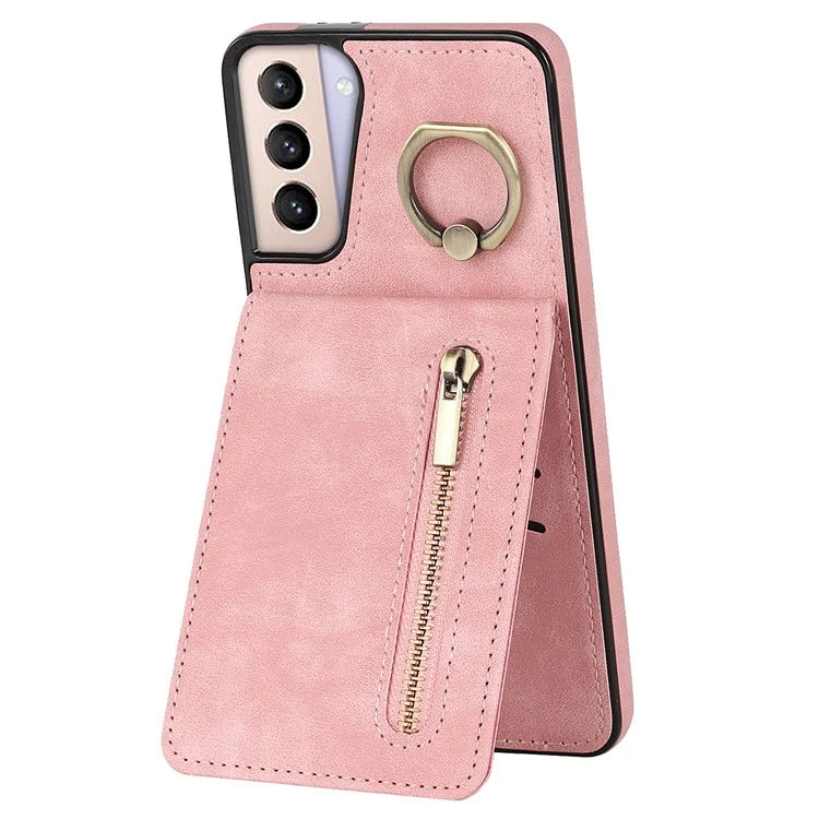 For Samsung Galaxy S21 4G / 5G RFID Blocking Cell Phone Case Card Slots PU+TPU Cover