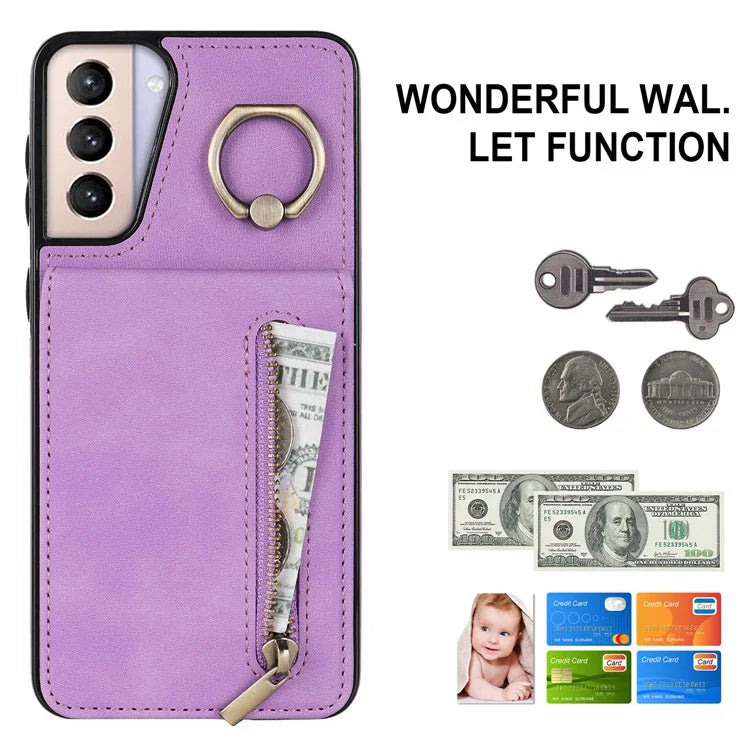 For Samsung Galaxy S21 4G / 5G RFID Blocking Cell Phone Case Card Slots PU+TPU Cover