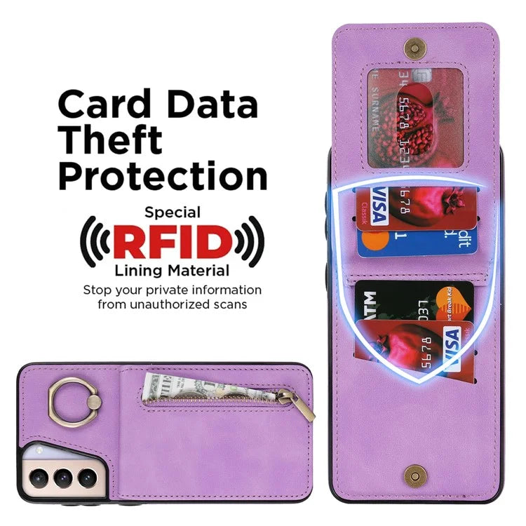 For Samsung Galaxy S21 4G / 5G RFID Blocking Cell Phone Case Card Slots PU+TPU Cover