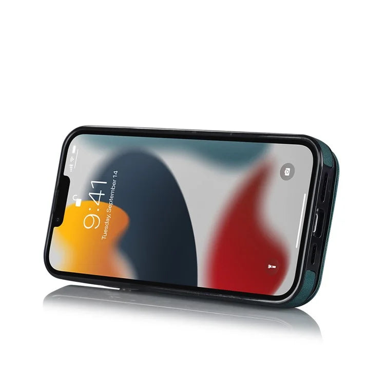 For iPhone 13 Pro Cell Phone Case Ring Kickstand RFID Blocking PU+TPU Cover