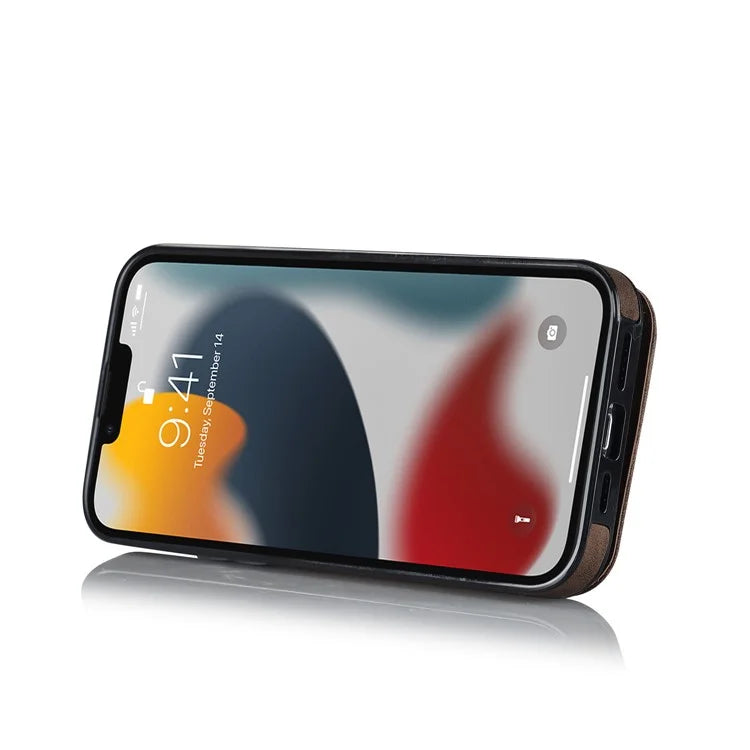 For iPhone 13 Pro Cell Phone Case Ring Kickstand RFID Blocking PU+TPU Cover