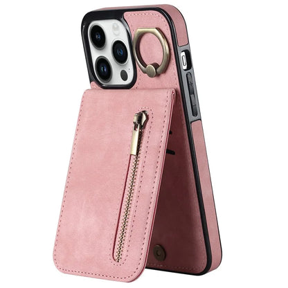 For iPhone 13 Pro Cell Phone Case Ring Kickstand RFID Blocking PU+TPU Cover