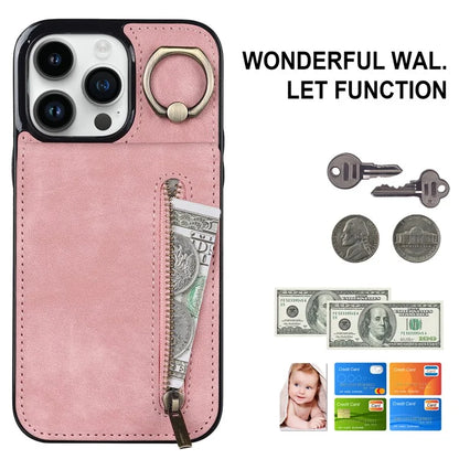For iPhone 13 Pro Cell Phone Case Ring Kickstand RFID Blocking PU+TPU Cover