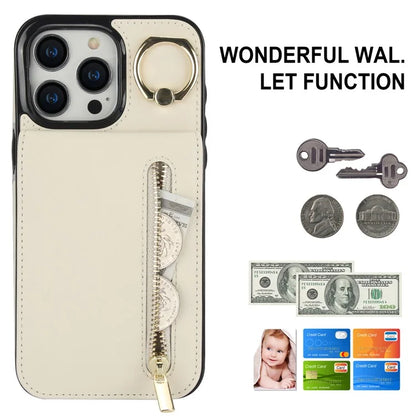 For iPhone 13 Pro Cell Phone Case Ring Kickstand RFID Blocking PU+TPU Cover