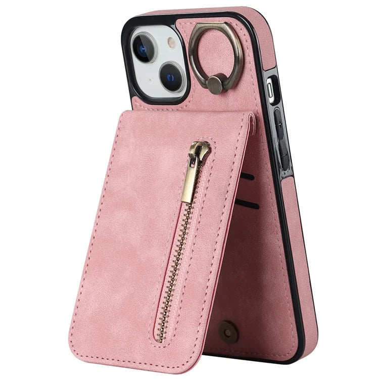 PU+TPU Cover for iPhone 13 mini , Ring Kickstand RFID Blocking Cell Phone Case