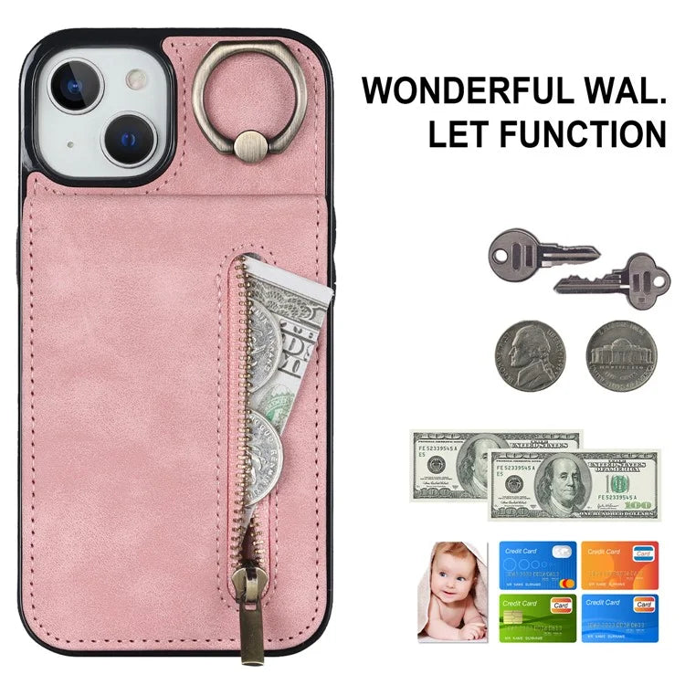 PU+TPU Cover for iPhone 13 mini , Ring Kickstand RFID Blocking Cell Phone Case