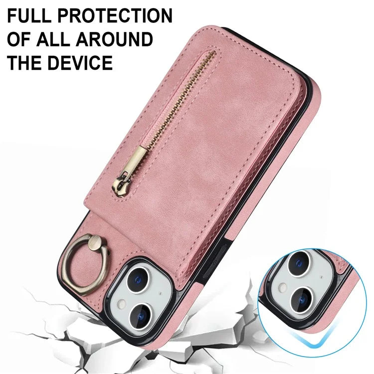 PU+TPU Cover for iPhone 13 mini , Ring Kickstand RFID Blocking Cell Phone Case