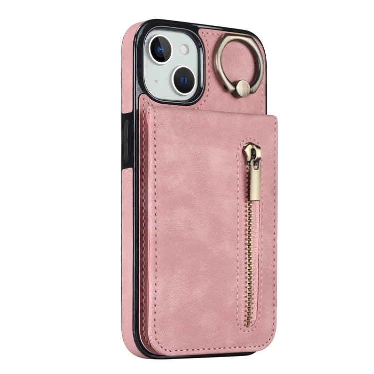 PU+TPU Cover for iPhone 13 mini , Ring Kickstand RFID Blocking Cell Phone Case