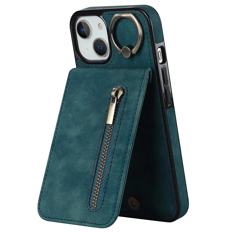 PU+TPU Cover for iPhone 13 mini , Ring Kickstand RFID Blocking Cell Phone Case