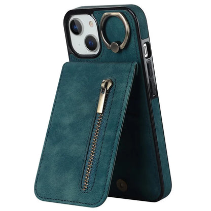 PU+TPU Cover for iPhone 13 mini , Ring Kickstand RFID Blocking Cell Phone Case