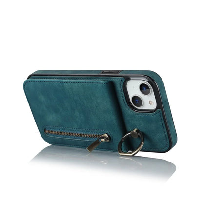 PU+TPU Cover for iPhone 13 mini , Ring Kickstand RFID Blocking Cell Phone Case