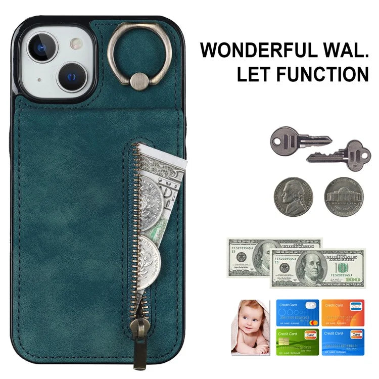 PU+TPU Cover for iPhone 13 mini , Ring Kickstand RFID Blocking Cell Phone Case