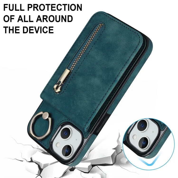 PU+TPU Cover for iPhone 13 mini , Ring Kickstand RFID Blocking Cell Phone Case