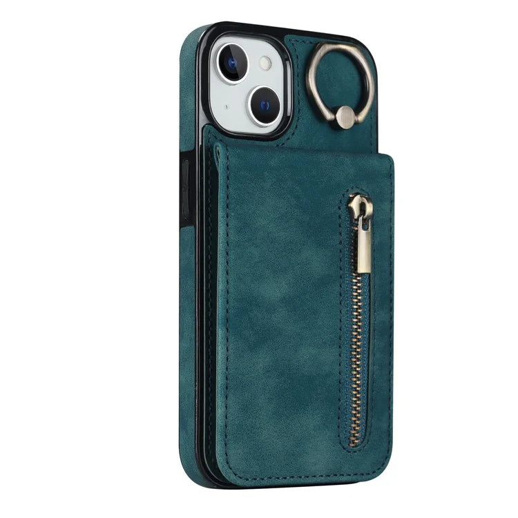 PU+TPU Cover for iPhone 13 mini , Ring Kickstand RFID Blocking Cell Phone Case