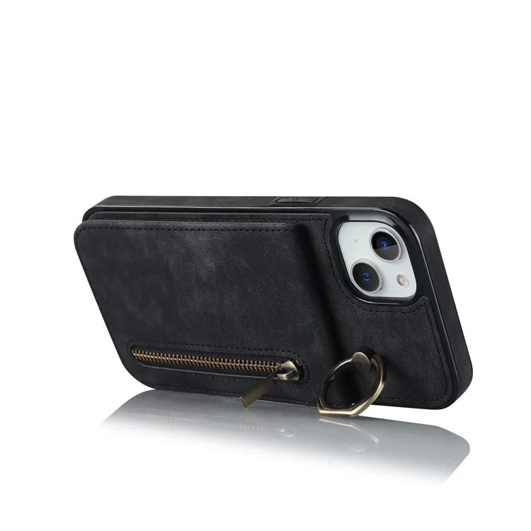 PU+TPU Cover for iPhone 13 mini , Ring Kickstand RFID Blocking Cell Phone Case