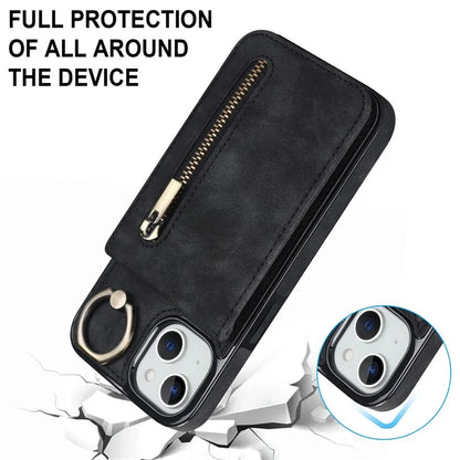 PU+TPU Cover for iPhone 13 mini , Ring Kickstand RFID Blocking Cell Phone Case