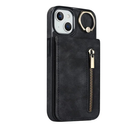 PU+TPU Cover for iPhone 13 mini , Ring Kickstand RFID Blocking Cell Phone Case