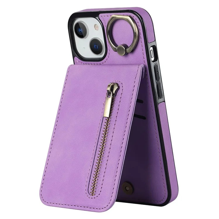 PU+TPU Cover for iPhone 13 mini , Ring Kickstand RFID Blocking Cell Phone Case