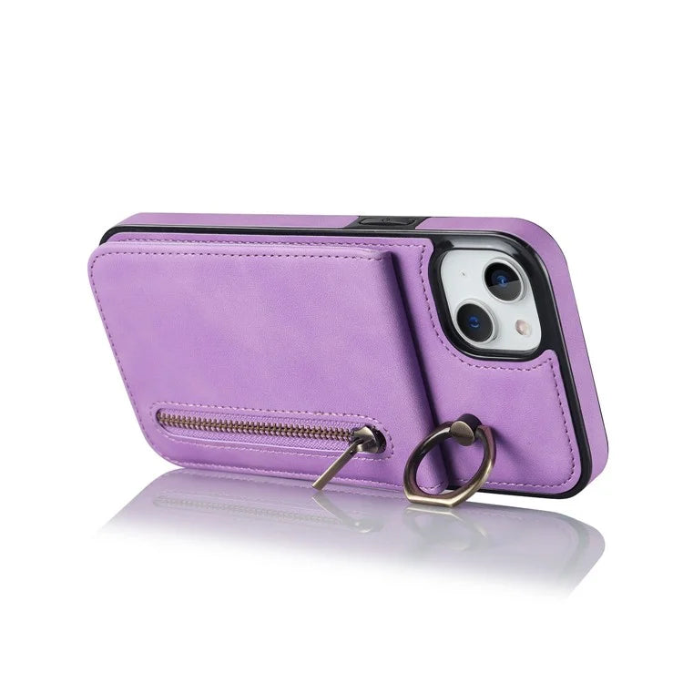 PU+TPU Cover for iPhone 13 mini , Ring Kickstand RFID Blocking Cell Phone Case