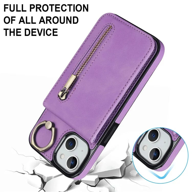 PU+TPU Cover for iPhone 13 mini , Ring Kickstand RFID Blocking Cell Phone Case