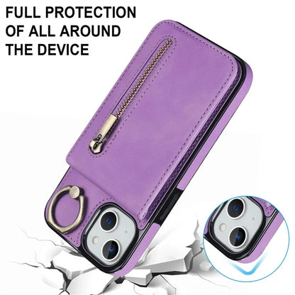 PU+TPU Cover for iPhone 13 mini , Ring Kickstand RFID Blocking Cell Phone Case