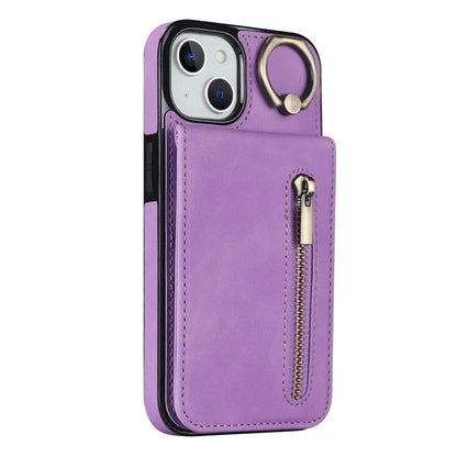PU+TPU Cover for iPhone 13 mini , Ring Kickstand RFID Blocking Cell Phone Case