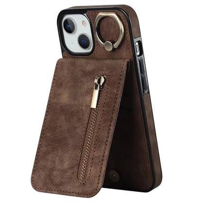 PU+TPU Cover for iPhone 13 mini , Ring Kickstand RFID Blocking Cell Phone Case