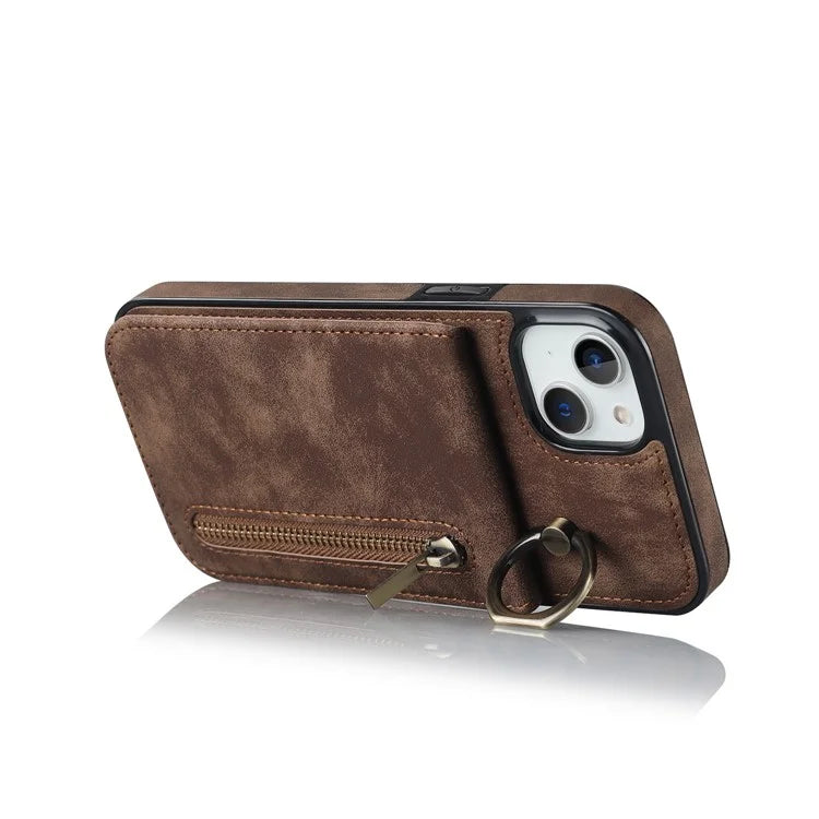 PU+TPU Cover for iPhone 13 mini , Ring Kickstand RFID Blocking Cell Phone Case