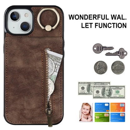 PU+TPU Cover for iPhone 13 mini , Ring Kickstand RFID Blocking Cell Phone Case