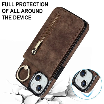 PU+TPU Cover for iPhone 13 mini , Ring Kickstand RFID Blocking Cell Phone Case