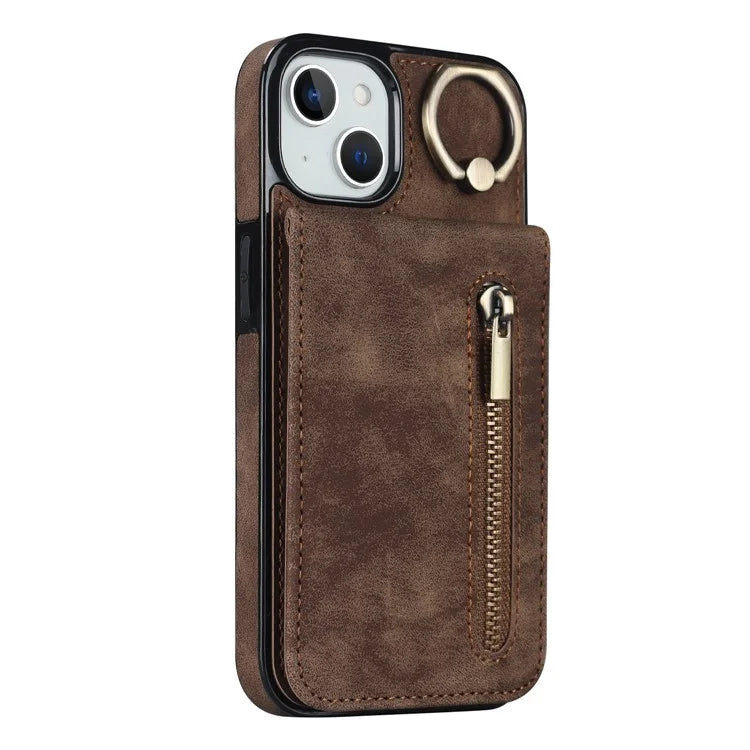 PU+TPU Cover for iPhone 13 mini , Ring Kickstand RFID Blocking Cell Phone Case