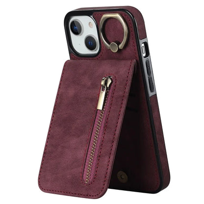 PU+TPU Cover for iPhone 13 mini , Ring Kickstand RFID Blocking Cell Phone Case