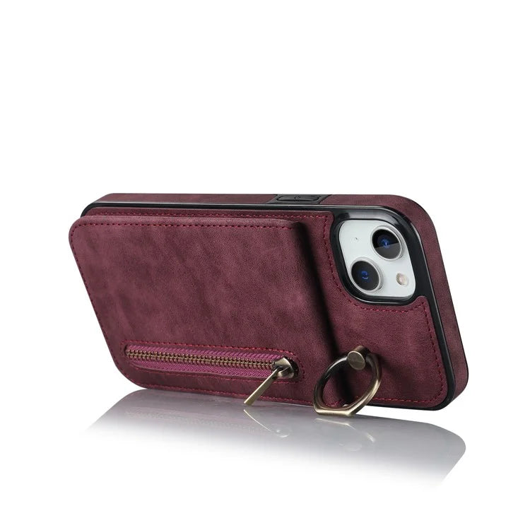 PU+TPU Cover for iPhone 13 mini , Ring Kickstand RFID Blocking Cell Phone Case