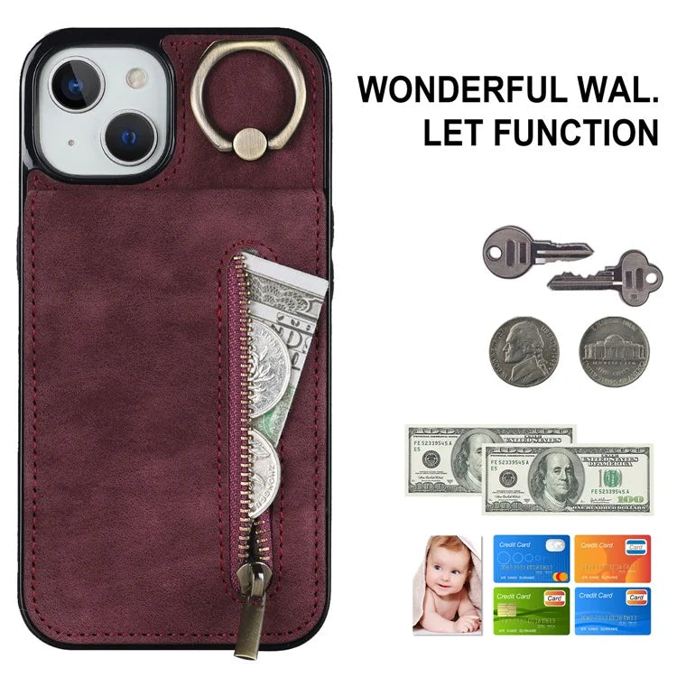 PU+TPU Cover for iPhone 13 mini , Ring Kickstand RFID Blocking Cell Phone Case