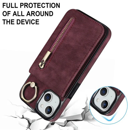 PU+TPU Cover for iPhone 13 mini , Ring Kickstand RFID Blocking Cell Phone Case