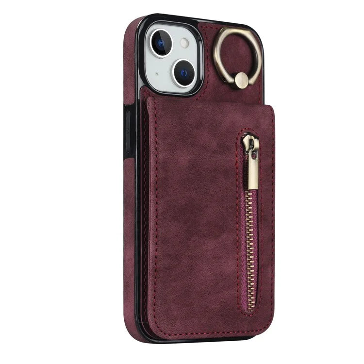 PU+TPU Cover for iPhone 13 mini , Ring Kickstand RFID Blocking Cell Phone Case