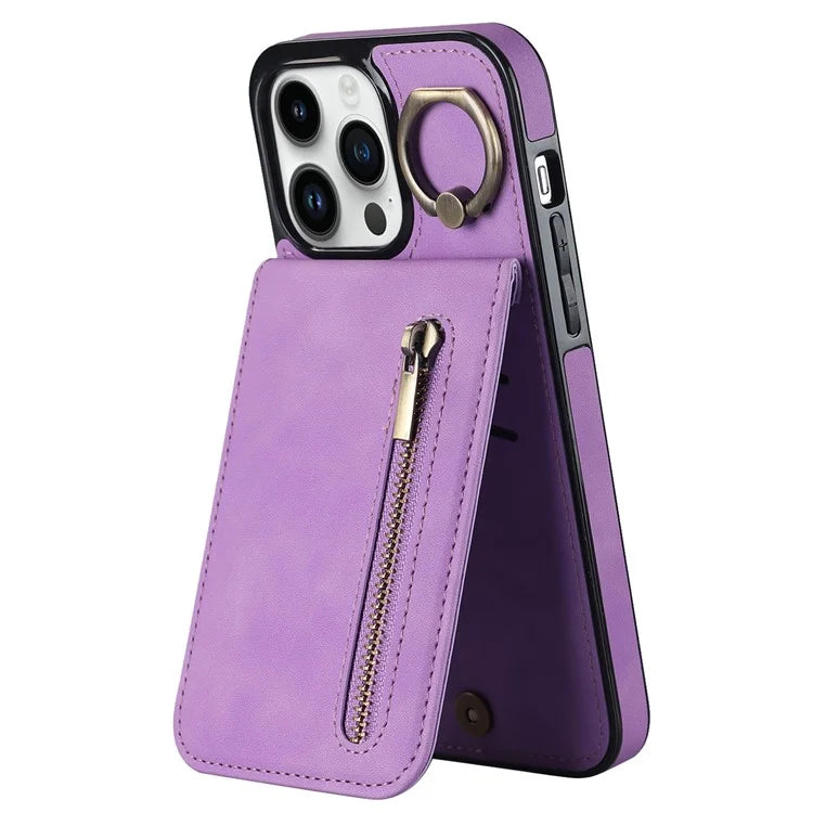 Retro Cover for iPhone 12 Pro Max , Ring Kickstand RFID Blocking PU+TPU Cell Phone Case