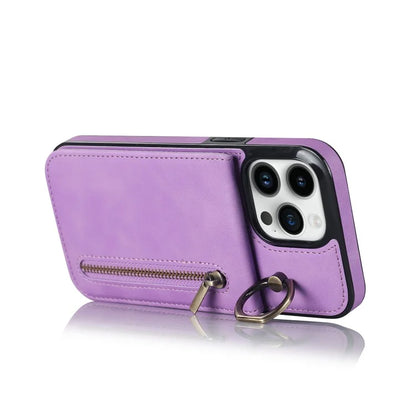 Retro Cover for iPhone 12 Pro Max , Ring Kickstand RFID Blocking PU+TPU Cell Phone Case