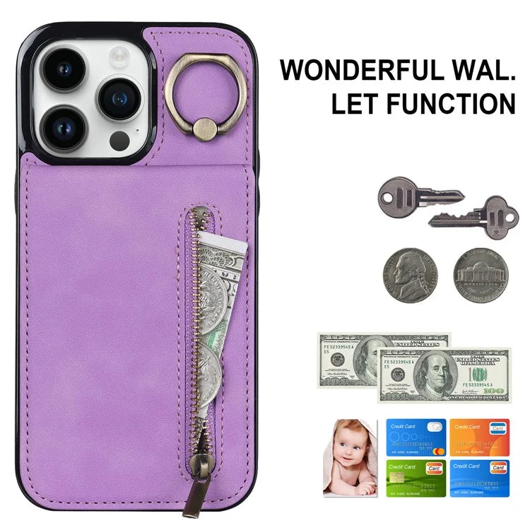 Retro Cover for iPhone 12 Pro Max , Ring Kickstand RFID Blocking PU+TPU Cell Phone Case